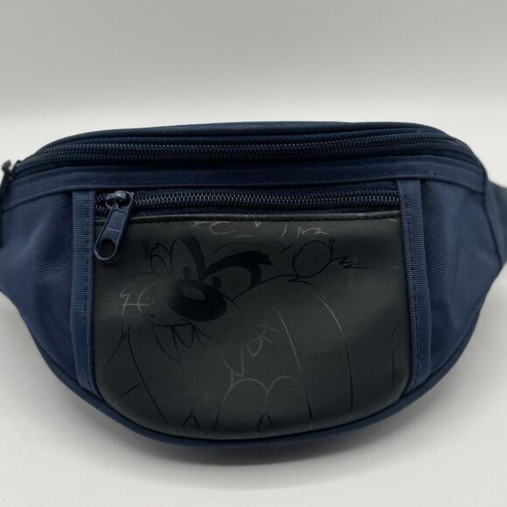 Vintage Six Flags Tasmanian Devil Belt Bag Fanny Pack 3 Pockets Blue Waist